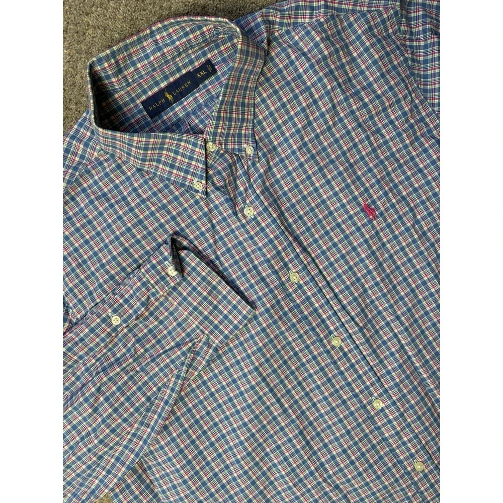 Polo Ralph Lauren Men's XXL 2XL Button Down Long Sleeve Shirt Plaid Check Blue